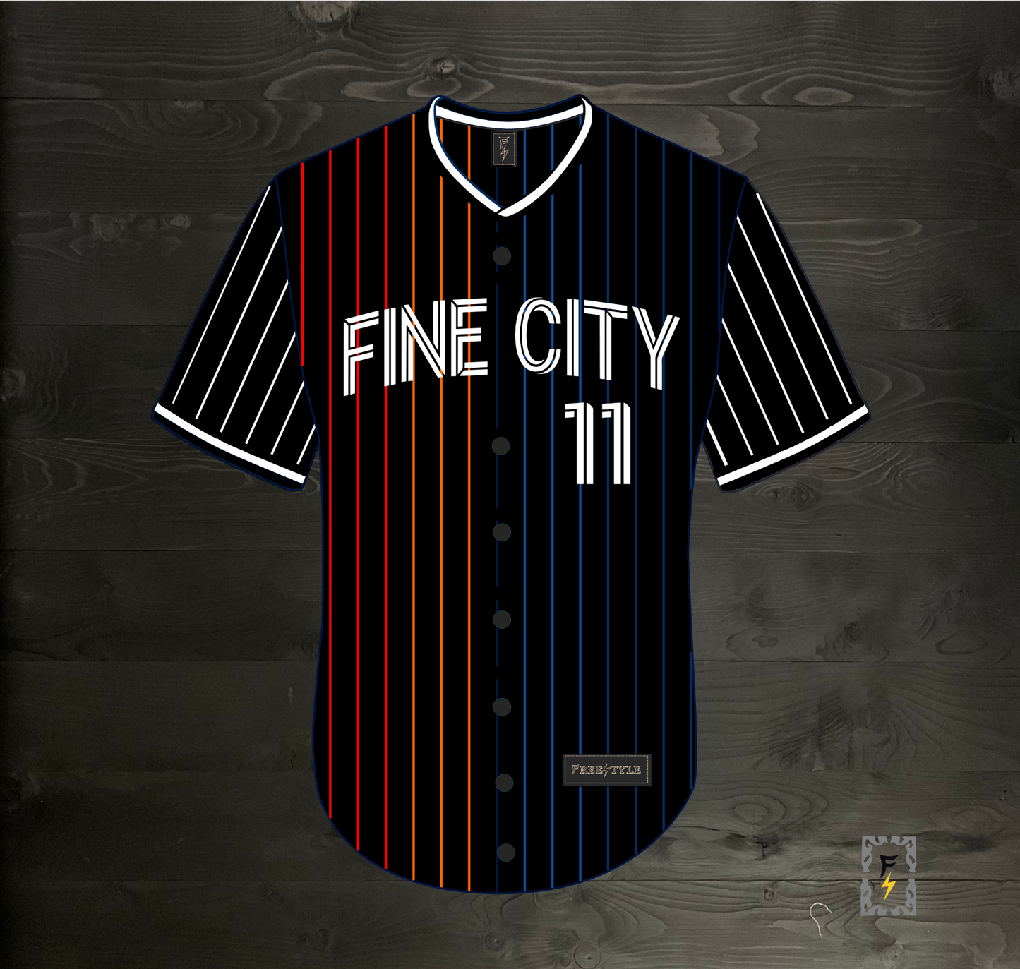 F-001m FAITHFUL #11 FINE CITY Black Multi Pinstripe Baseball ALL SIZES - MADE ORDER