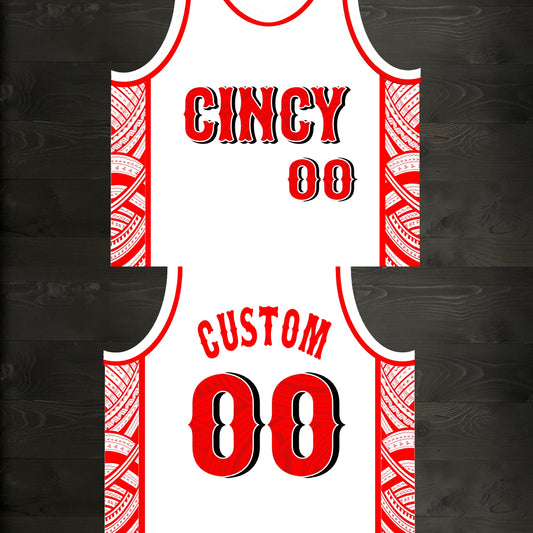 M-362m CUSTOM NAME and # White Red Tribalz ALL SIZES - MADE ORDER