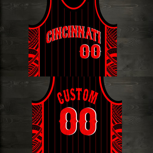 M-363m CUSTOM NAME and # Black Red Pinstripes Tribalz ALL SIZES - MADE ORDER