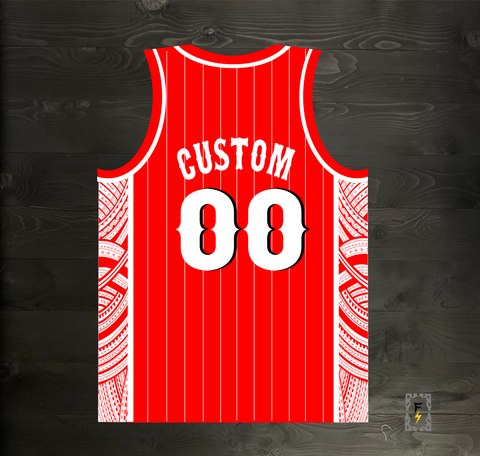 M-361m CUSTOM # AND NAME CIN Red Pinstripes Tribal - MADE TO ORDER