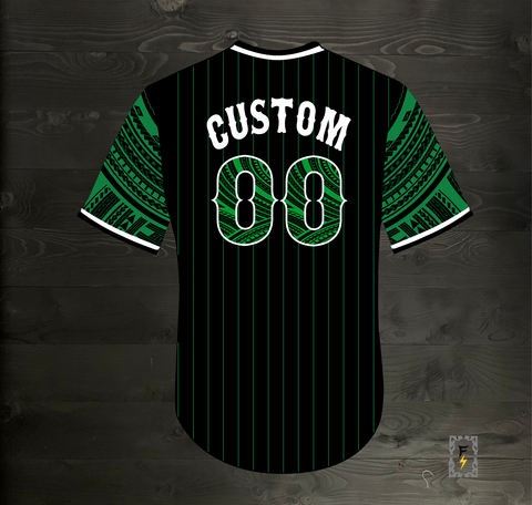 24-9045m CUSTOM # CHEERFORCE Black Green Pinstripes Baseball- MADE TO ORDER