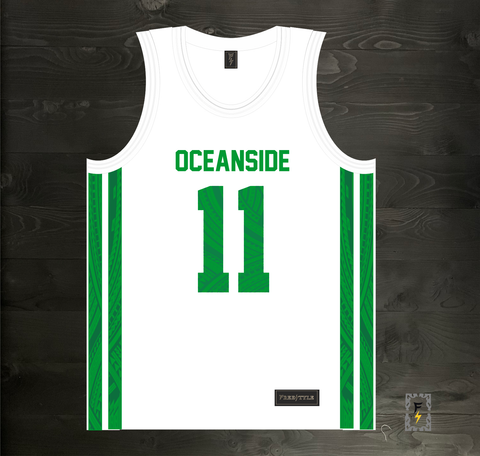 24-9008m SEAU #11 Oceanside Pirates White Green w Tribal - MADE TO ORDER