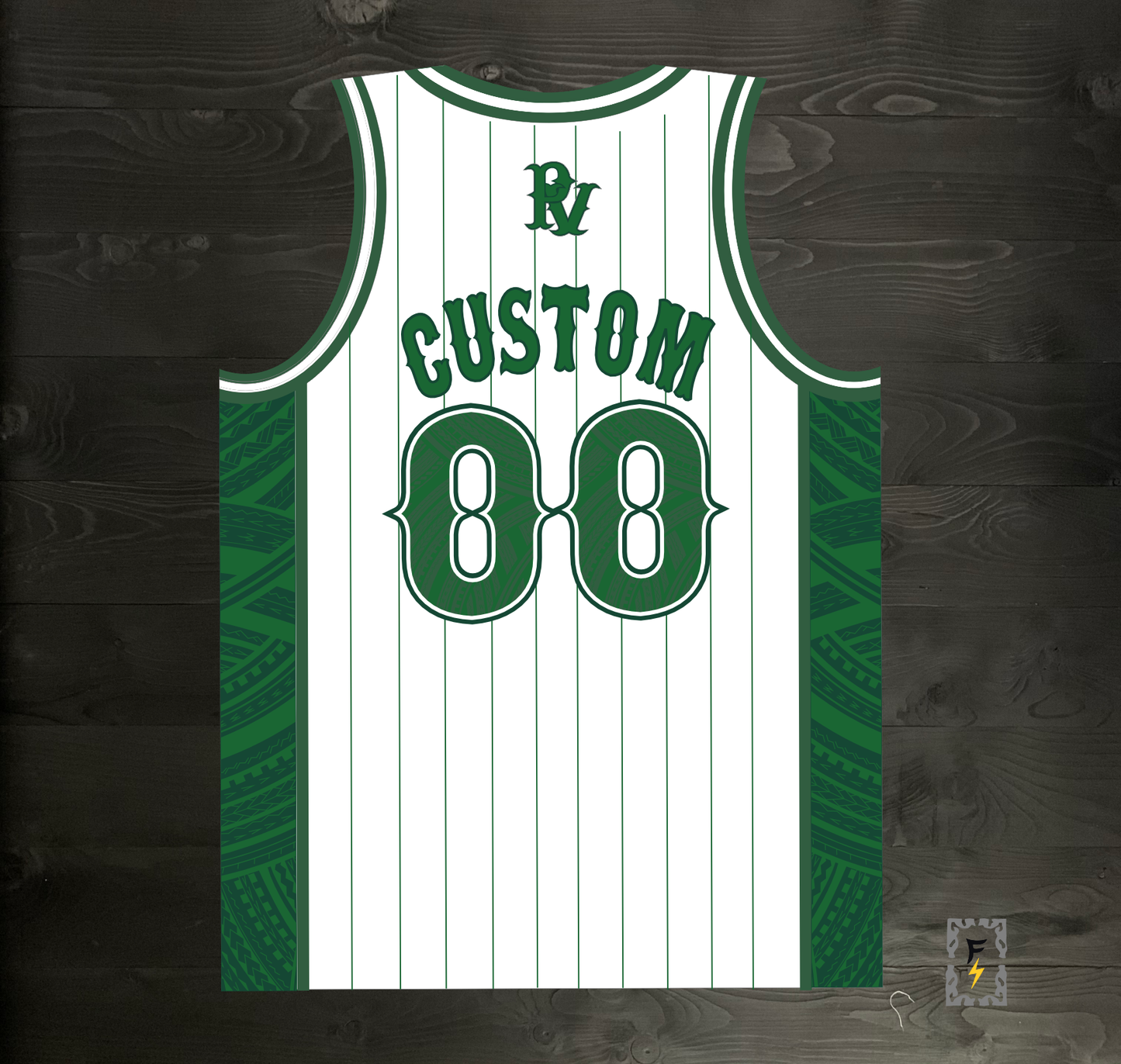 L-005m CUSTOM NAME AND # Park View White Green w Pinstripes - MADE TO ORDER