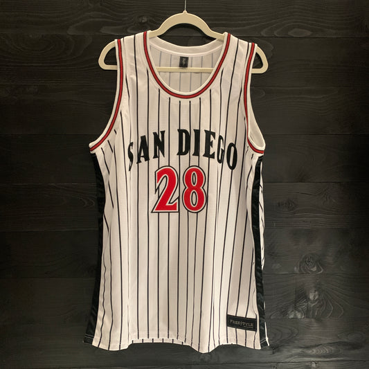 C-004m FAULK #28 AZTECS SD White Pinstripes - MADE TO ORDER