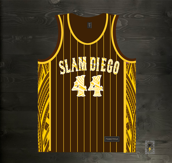 A-035m MUSGROVE #44 SLAM DIEGO Tribalz Brown Yellow Pinstripes - MADE TO ORDER