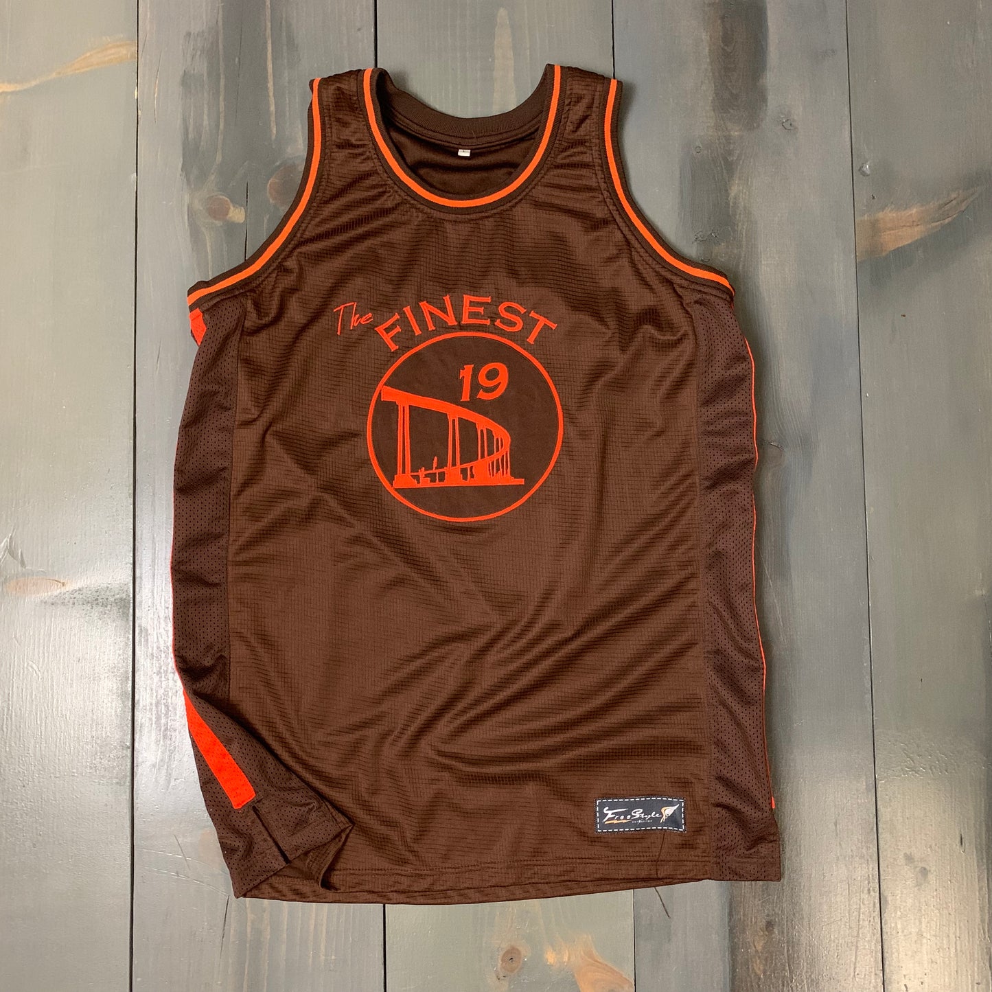 Freestyle Basketball Jersey X Finest Coronado Bridge Brown Orange #19