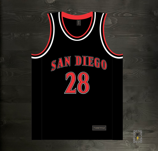 20-0100m FAULK #28 San Diego Solid Black Red - MADE TO ORDER