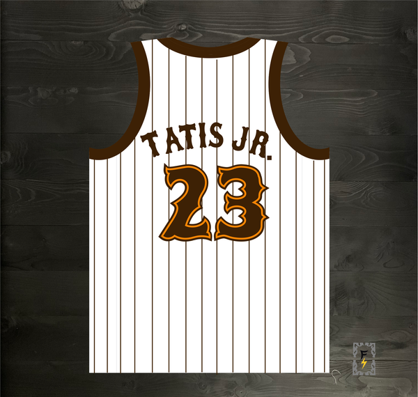 19-0002m TATIS JR. #23 San Diego Creme Brown Orange Brown Pinstripes Off  Center - MADE TO ORDER