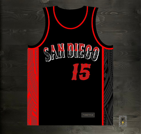 State Basketball Jersey in Red w Black Pinstripes #15 KAWHI – Free Style  Cut & Stitch