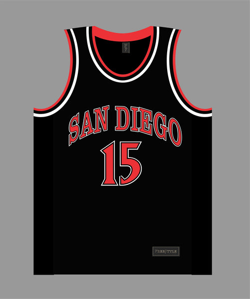 State Inspired Basketball Jersey in Black Red #15 KAWHI