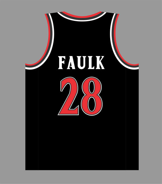 State Inspired Basketball Jersey in Black Red #28 FAULK