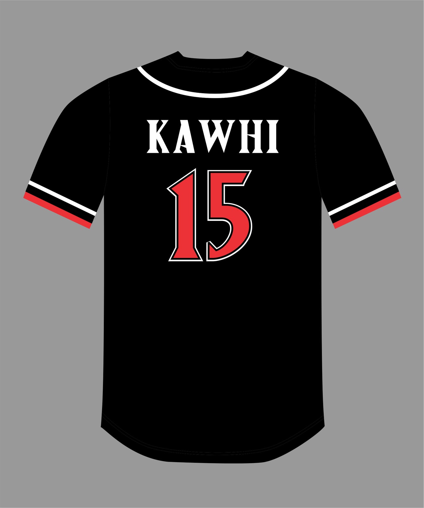 State Inspired Baseball Jersey in Black Red #15 KAWHI