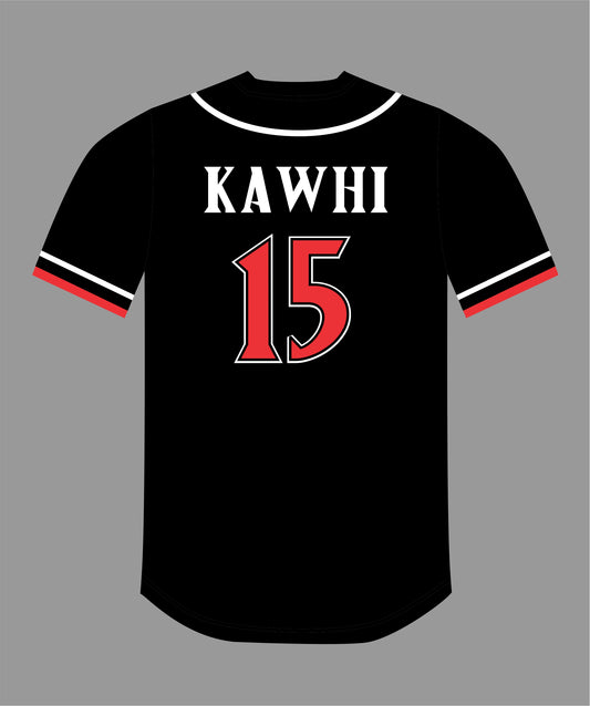 State Inspired Baseball Jersey in Black Red #15 KAWHI