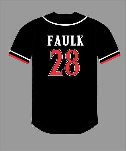 State Inspired Baseball Jersey in Black Red #28 FAULK