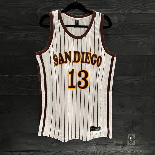 21-1015a MACHADO #13 San Diego White Brown Pinstripes - Available Stock