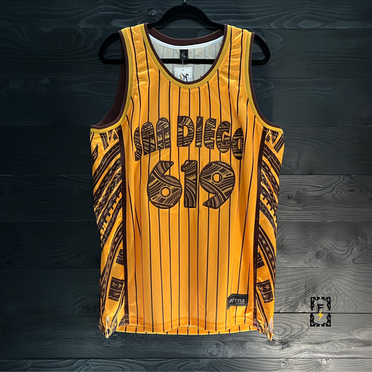 A-014m DAYGOLIFE #619 SD Friars Yellow Retro Brown Pinstripes - MADE TO ORDER