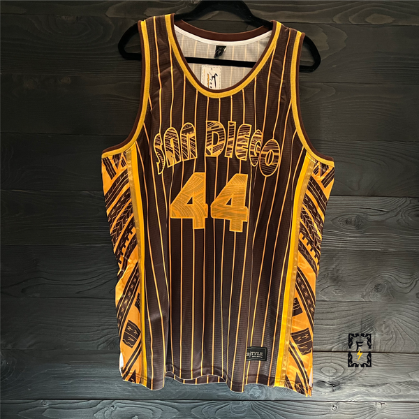 22-2106m MUSGROVE #44 San Diego Tribalz Brown Gold Yellow Pinstripes - MADE TO ORDER