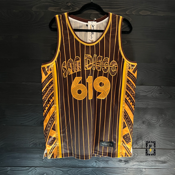 22-2106m DAYGOLIFE #619 San Diego Tribalz Brown Gold Yellow Pinstripes - MADE TO ORDER